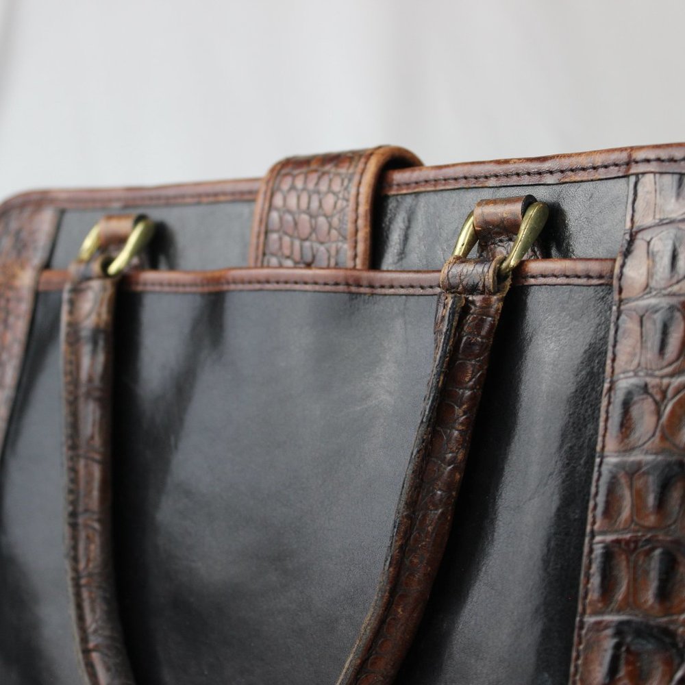 Brahmin Black Brown Croc Alligator Leather Satchel - Elegant & Timeless - Picture 6 of 6